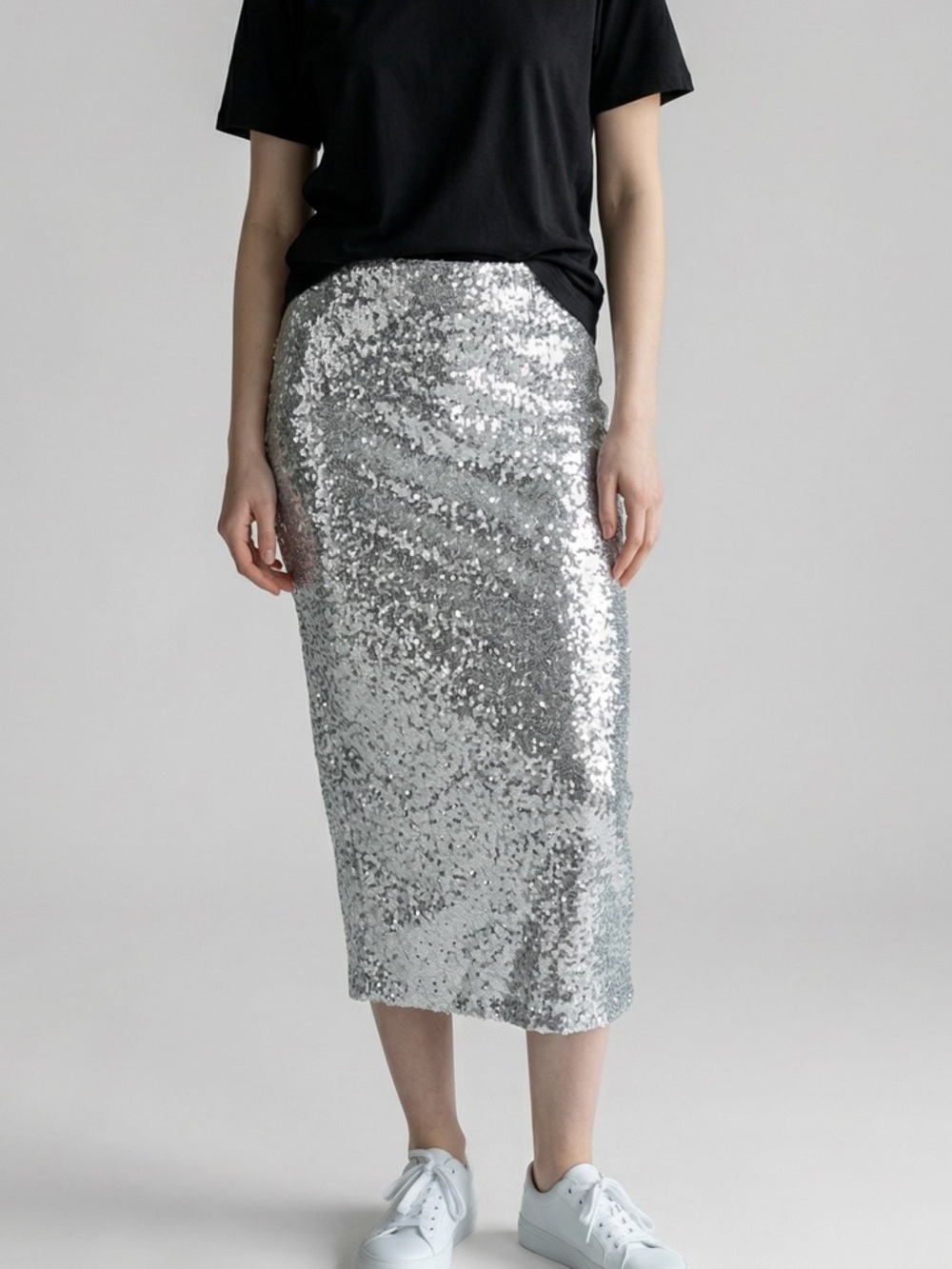 ⭐️NEW Mango Silver Sequin Midi Skirt